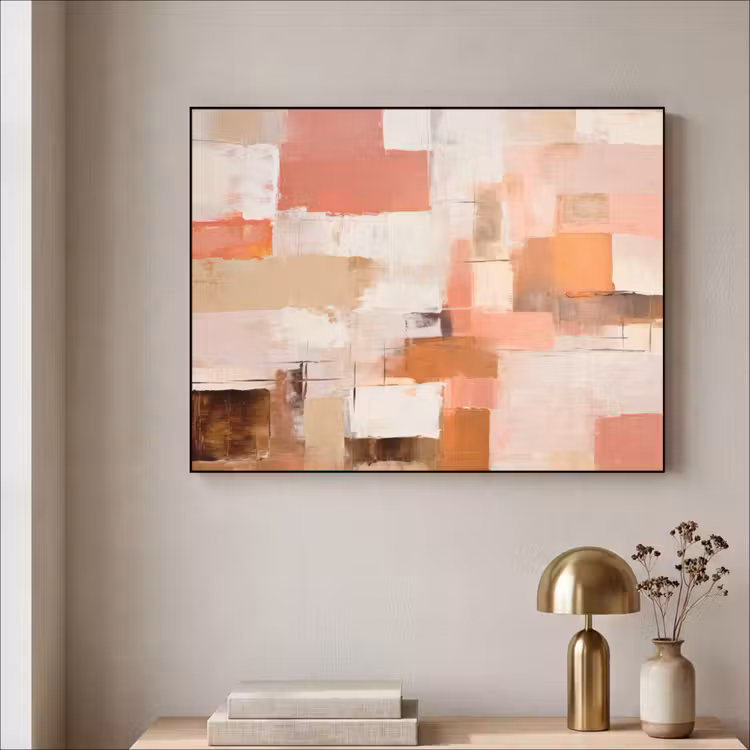 Kunst - Roze - Abstract Textielframe zwart klein -sfeer2