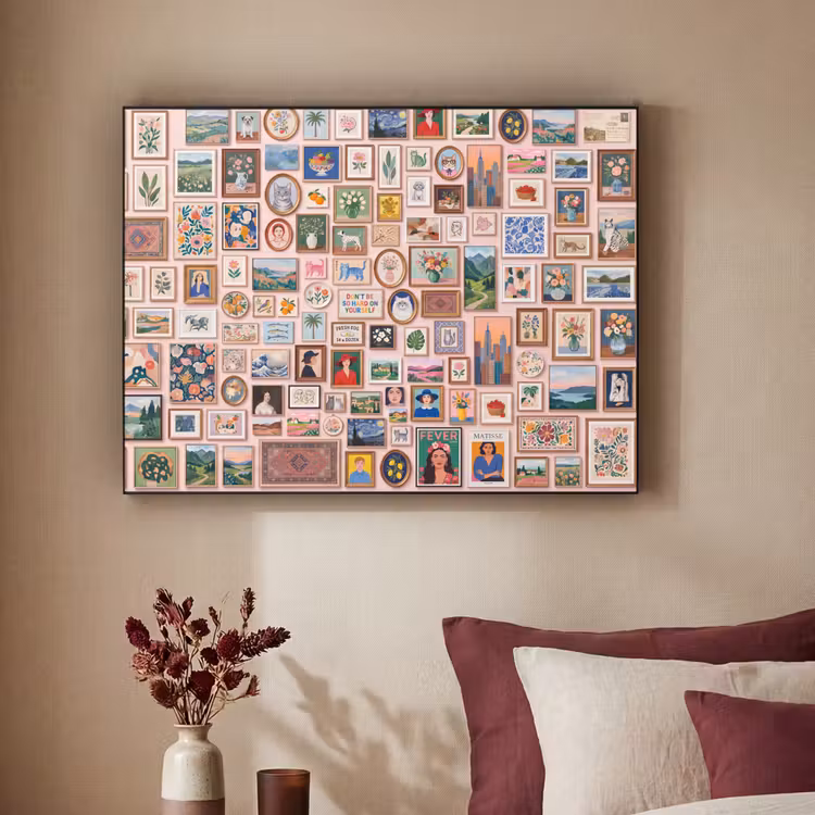 Kunst - Collectie - Decoratie - Modern - Kleurrijk Textielframe zwart klein -sfeer1