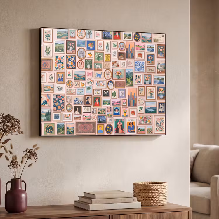 Kunst - Collectie - Decoratie - Modern - Kleurrijk Textielframe zwart klein -sfeer3