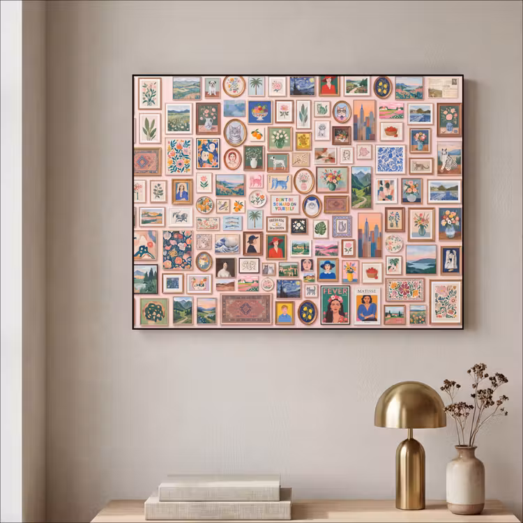 Kunst - Collectie - Decoratie - Modern - Kleurrijk Textielframe zwart klein -sfeer2