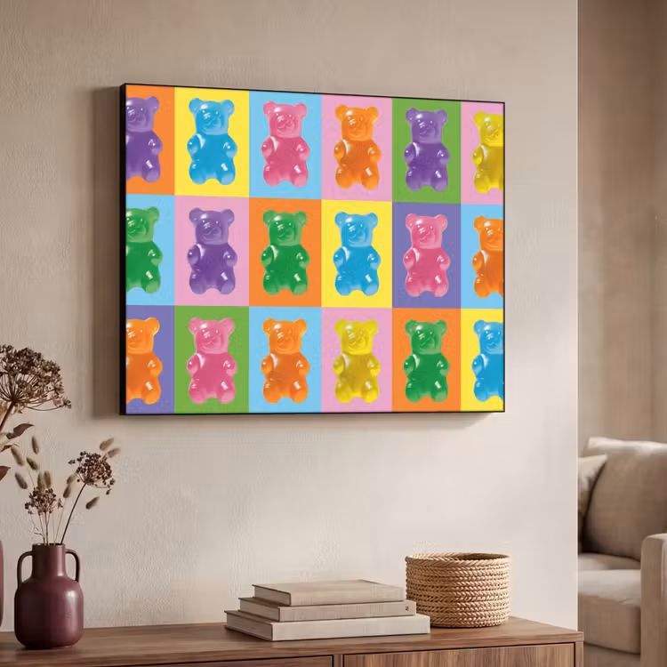 Art- Snoep - Kleurrijk Textielframe - compleet frame klein -sfeer3