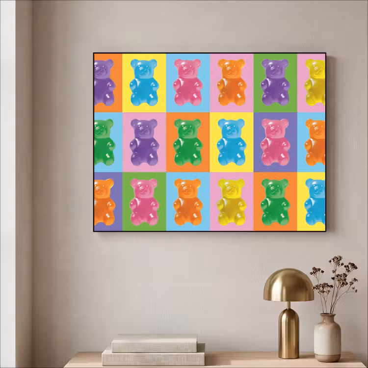Art- Snoep - Kleurrijk Textielframe zwart klein -sfeer2