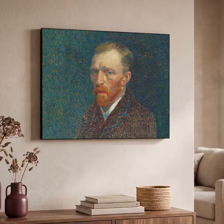Kunst - Van Gogh - Oude meesters - Zelfportret Textielframe zwart klein -sfeer3
