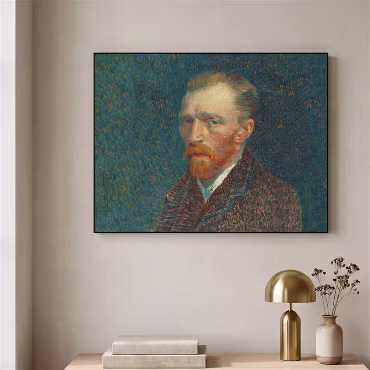 Kunst - Van Gogh - Oude meesters - Zelfportret Textielframe zwart klein -sfeer2