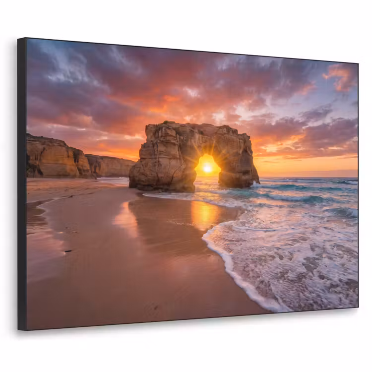 Kust - Rots - Zonsondergang - Zee - Natuur Textielframe zwart klein -3d
