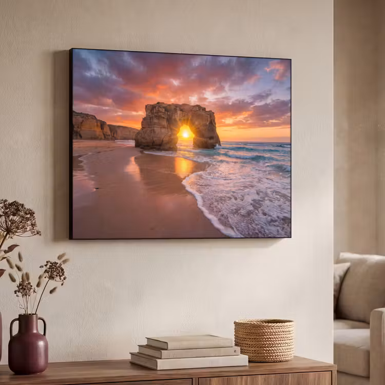 Kust - Rots - Zonsondergang - Zee - Natuur Textielframe zwart klein -sfeer3