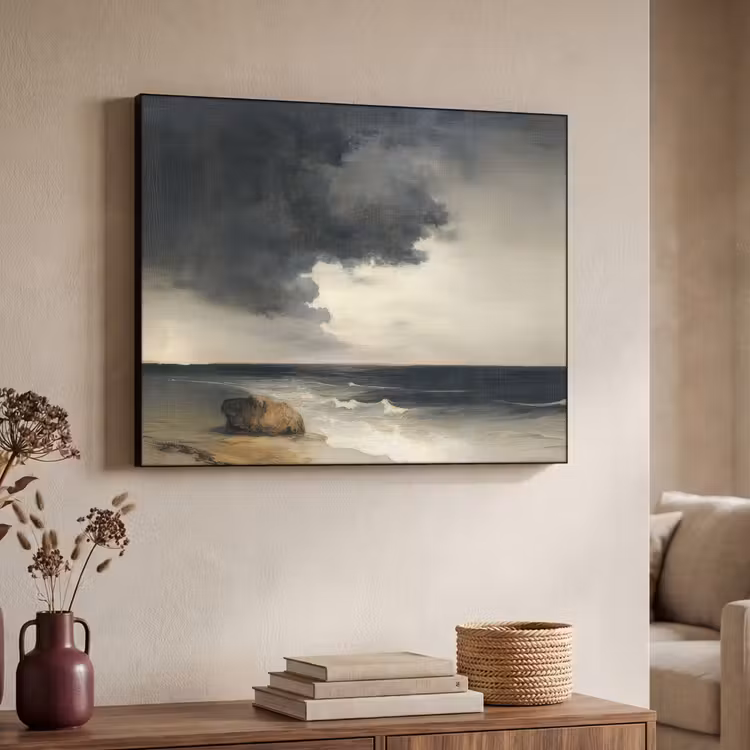 Kust - Golven - Rots - Storm Textielframe - compleet frame klein -sfeer3