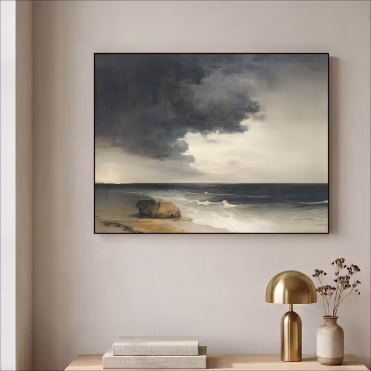 Kust - Golven - Rots - Storm Textielframe zwart klein -sfeer2