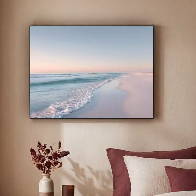 Kustlijn - Pastel - water Textielframe zwart klein -sfeer1
