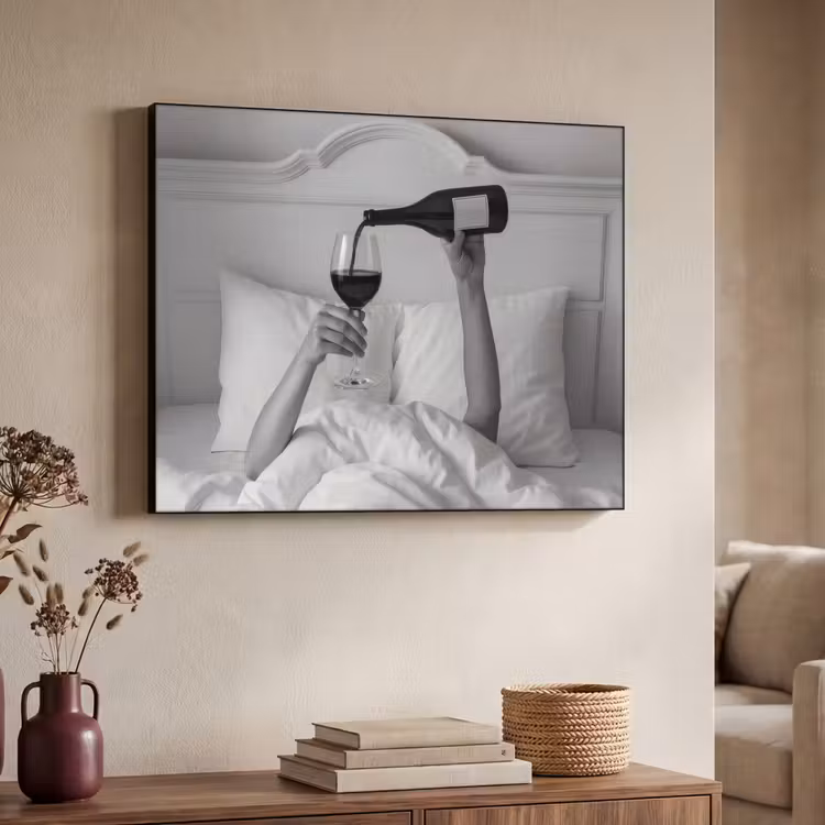 Lakens - Armen - Wijn - Glas Textielframe zwart klein -sfeer3
