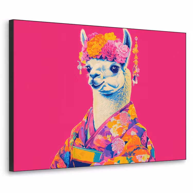 Lama - Kimono - Bloemenkrans - Felroze Textielframe - compleet frame klein -3d