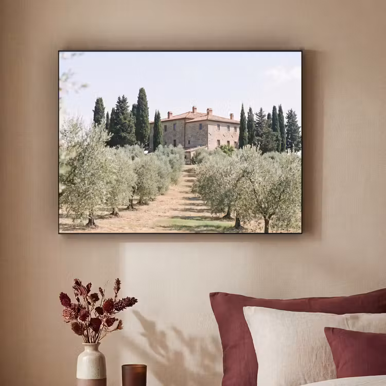 Art Frame - Landhaus – Olivenbaum – Obstgarten - Landhuis - olijfboom - gaard Textielframe zwart klein