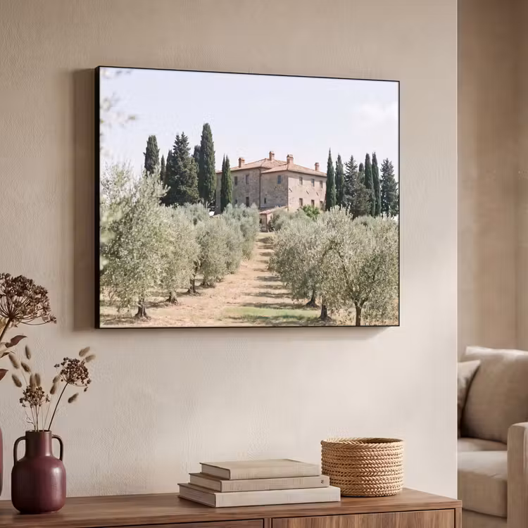 Art Frame - Landhaus – Olivenbaum – Obstgarten - Landhuis - olijfboom - gaard Textielframe zwart klein