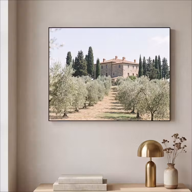 Art Frame - Landhaus – Olivenbaum – Obstgarten - Landhuis - olijfboom - gaard Textielframe zwart klein