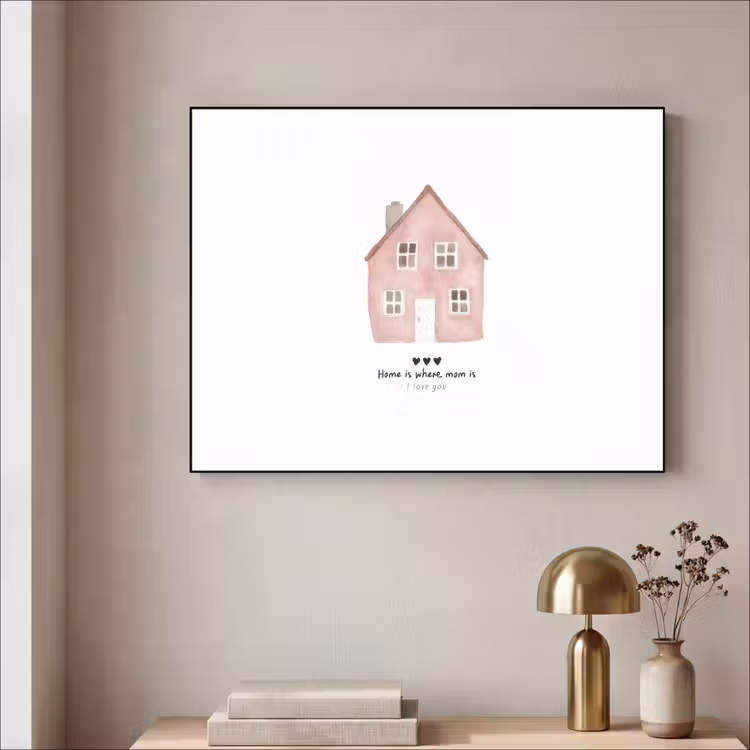 Huisje - Roze - Quote - Moeder Textielframe zwart klein -sfeer2