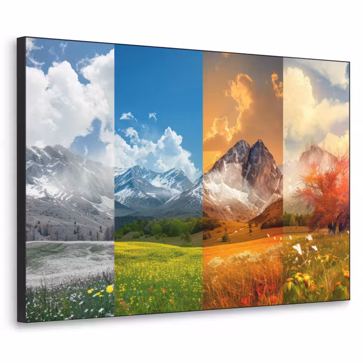 Landschap - 4 seizoenen - Natuur - Winter - Lente - Zomer - Herfst Textielframe zwart klein -3d