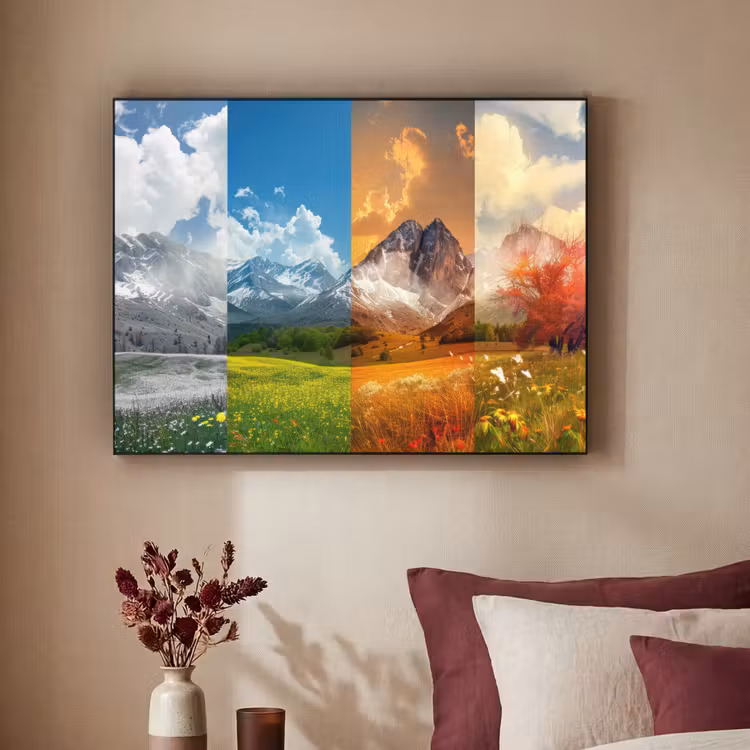 Landschap - 4 seizoenen - Natuur - Winter - Lente - Zomer - Herfst Textielframe - compleet frame klein -sfeer1