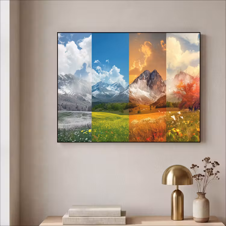 Landschap - 4 seizoenen - Natuur - Winter - Lente - Zomer - Herfst Textielframe - compleet frame klein -sfeer2
