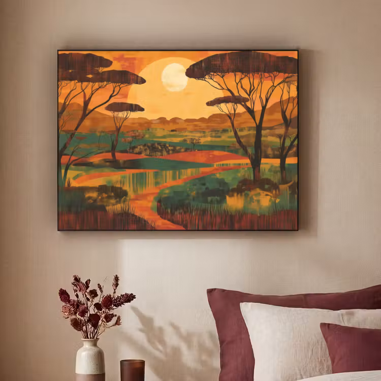 Landschap - Afrikaans - Zon Textielframe zwart klein -sfeer1