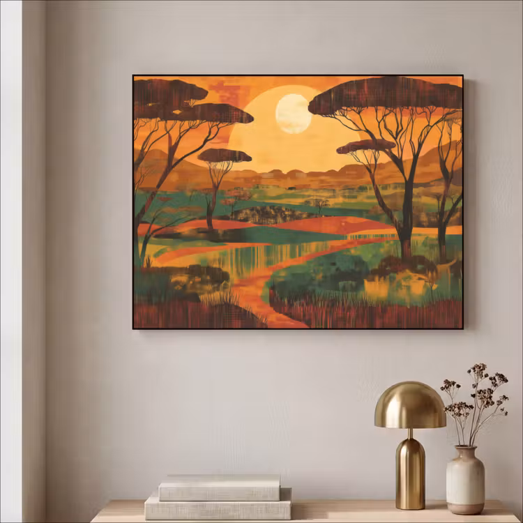 Landschap - Afrikaans - Zon Textielframe zwart klein -sfeer2