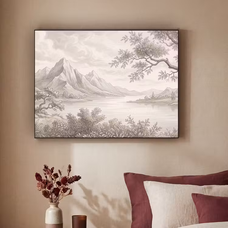 Landschap - Bergen - Meer - Natuur Textielframe zwart klein -sfeer1