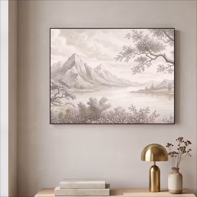 Landschap - Bergen - Meer - Natuur Textielframe zwart klein -sfeer2