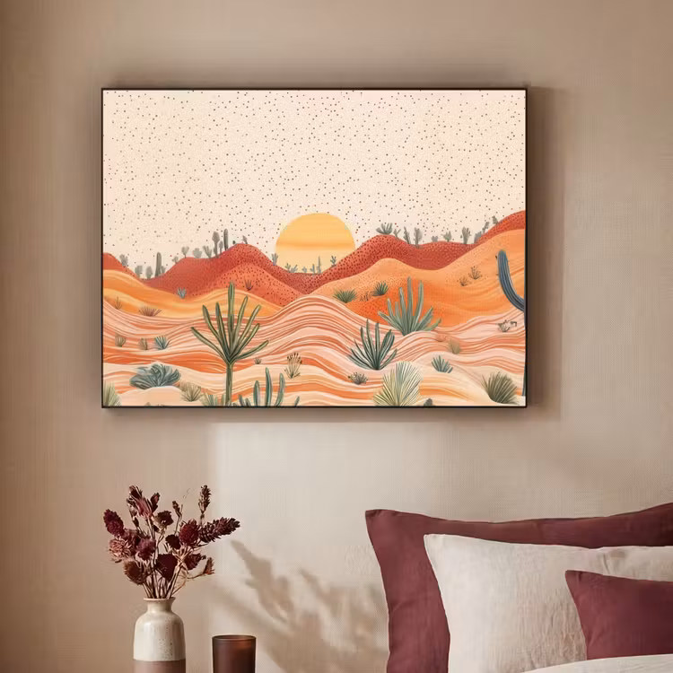 Landschap - Heuvels - Zonsondergang Textielframe - compleet frame klein -sfeer1