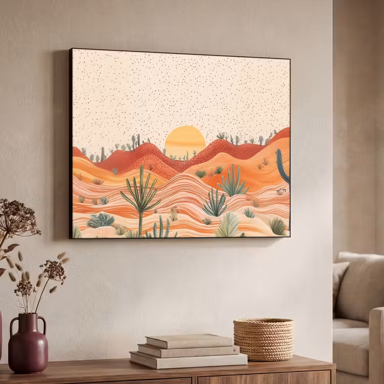 Landschap - Heuvels - Zonsondergang Textielframe zwart klein -sfeer3
