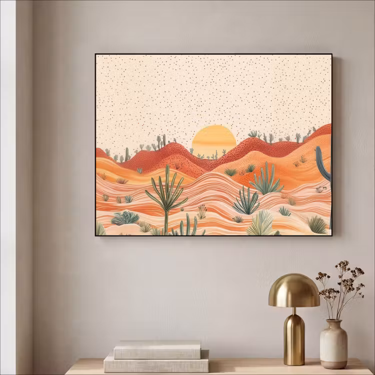 Landschap - Heuvels - Zonsondergang Textielframe zwart klein -sfeer2