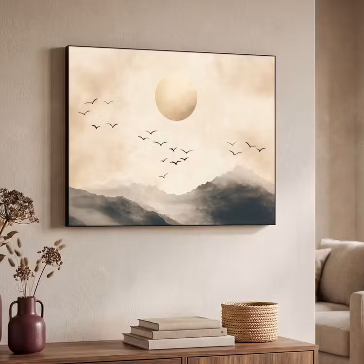 Landschap - Japandi - vogel Textielframe - compleet frame klein -sfeer3