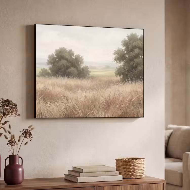 Landschap - Minimalistisch - Beige Textielframe zwart klein -sfeer3