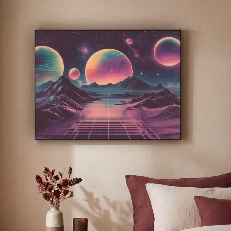 Landschap - Planeten - Horizon - Paars Textielframe - compleet frame klein -sfeer1