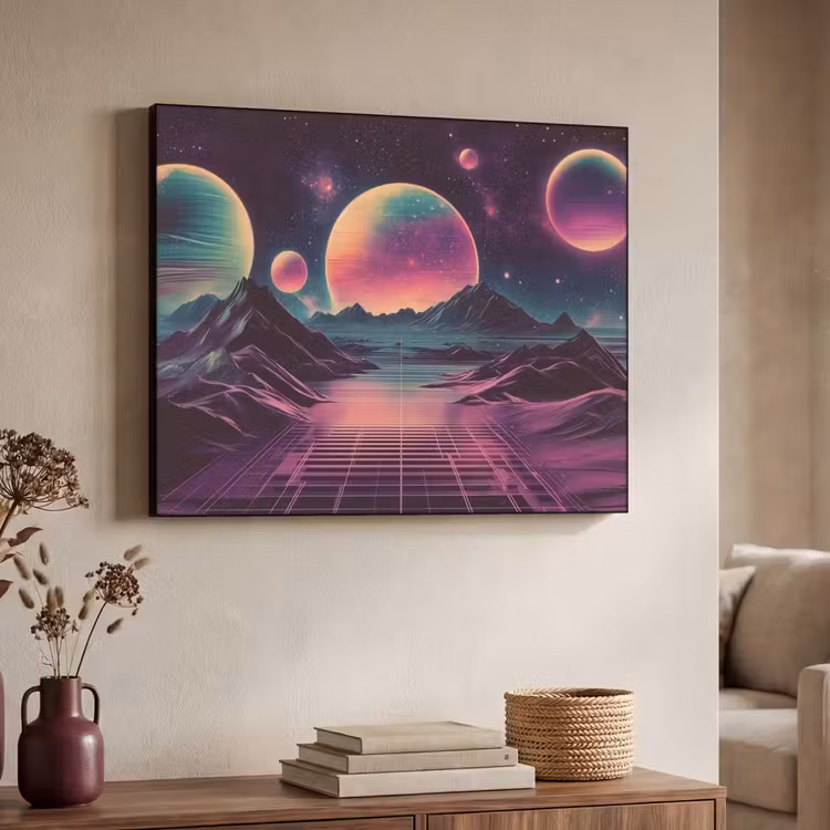 Landschap - Planeten - Horizon - Paars Textielframe - compleet frame klein -sfeer3