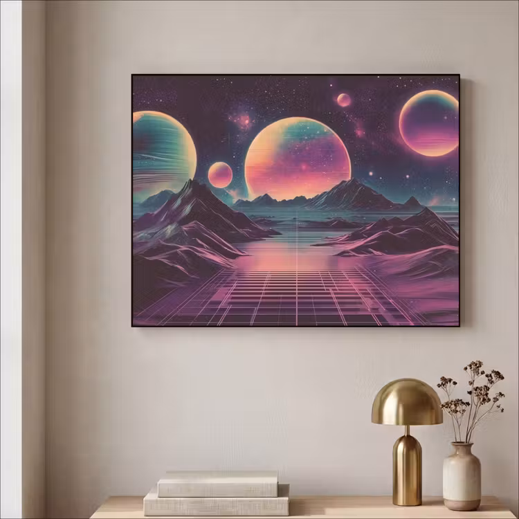 Landschap - Planeten - Horizon - Paars Textielframe - compleet frame klein -sfeer2