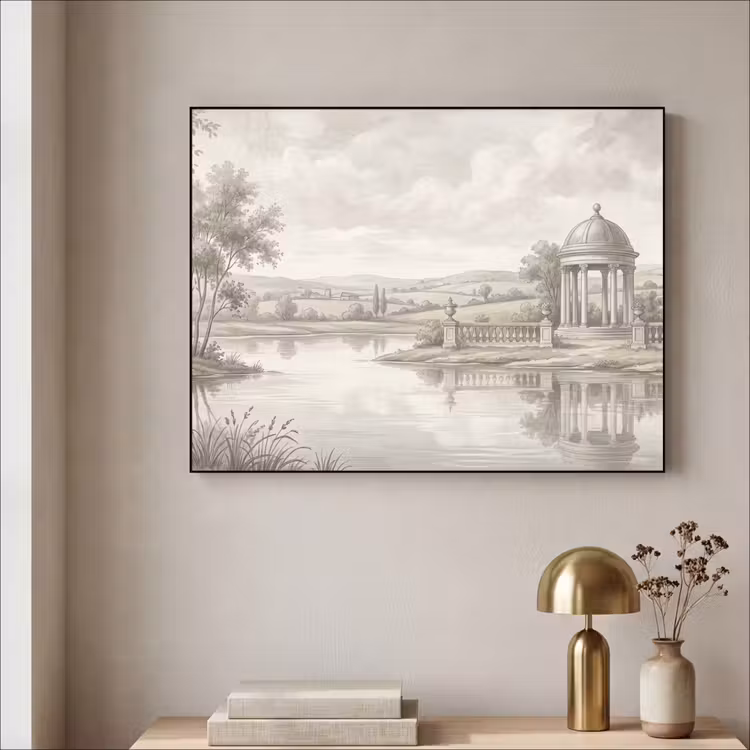 Landschap - Water - Natuur - Sepia Textielframe zwart klein -sfeer2