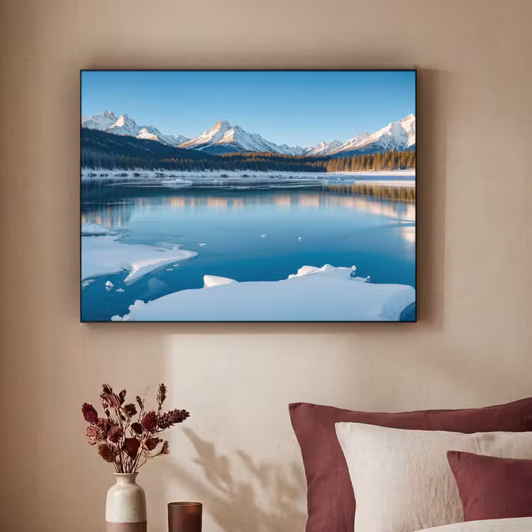 Landschap - Winter - Meer - Bergen - Uitzicht - IJs Textielframe - compleet frame klein -sfeer1