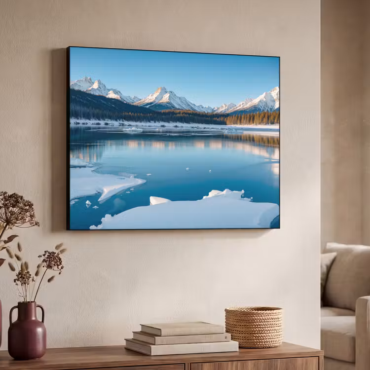Landschap - Winter - Meer - Bergen - Uitzicht - IJs Textielframe zwart klein -sfeer3