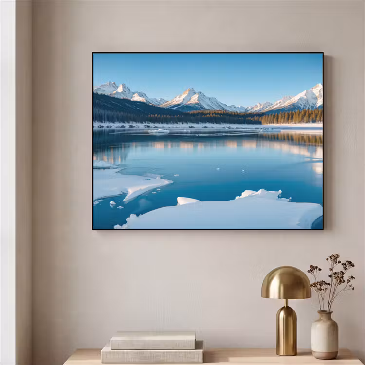 Landschap - Winter - Meer - Bergen - Uitzicht - IJs Textielframe - compleet frame klein -sfeer2