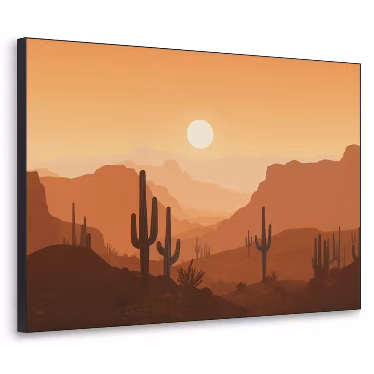 Landschap - Woestijn - Cactussen - Zon Textielframe - compleet frame klein -3d