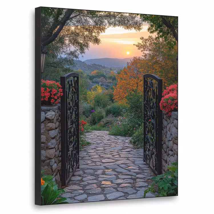 Landschap - Hek - Pad - Zonsondergang - Natuur Textielframe - compleet frame klein -3d