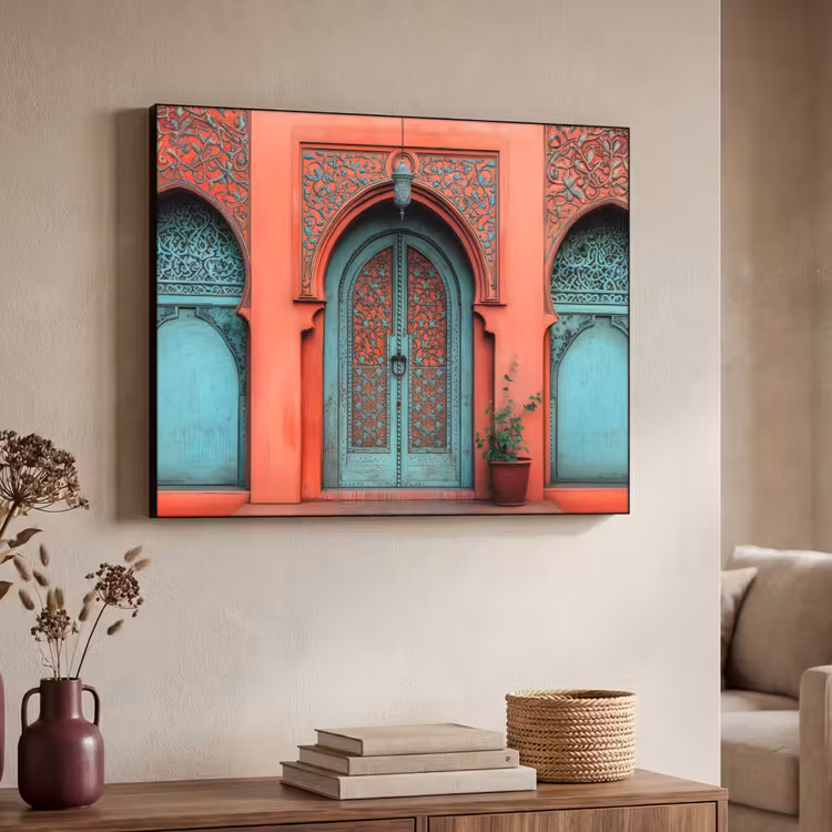 Lantaarn - Deur - Turquoise Textielframe - compleet frame klein -sfeer3