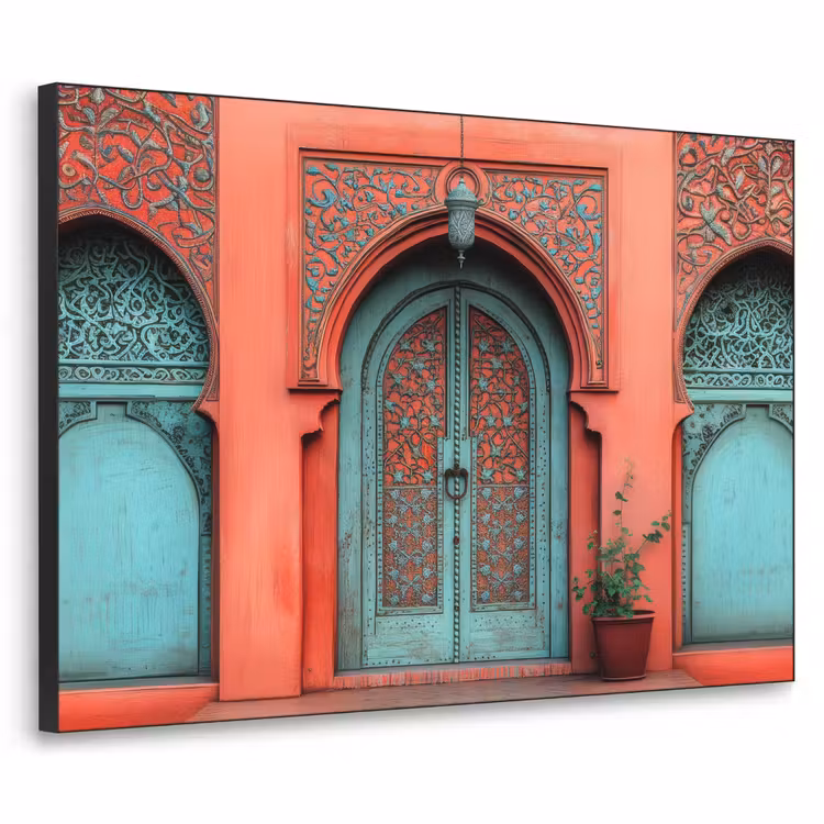 Lantaarn - Deur - Turquoise Textielframe zwart klein -3d