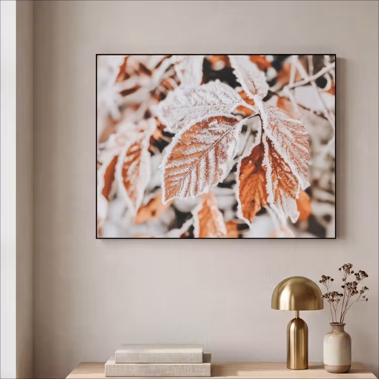 Bladeren - IJs - Winter - Natuur Textielframe zwart klein -sfeer2