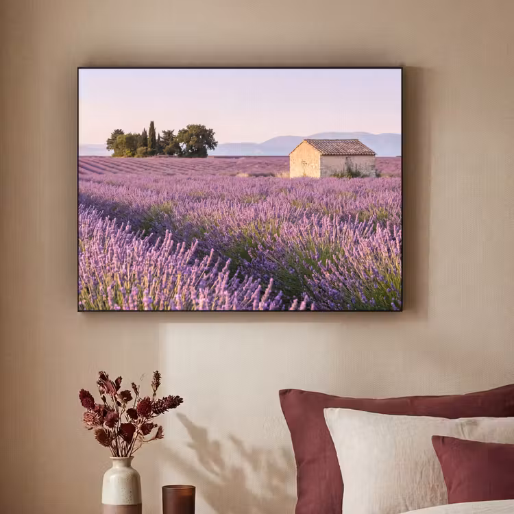 Lavendel - Landschap - Sereen - Paars Textielframe zwart klein -sfeer1