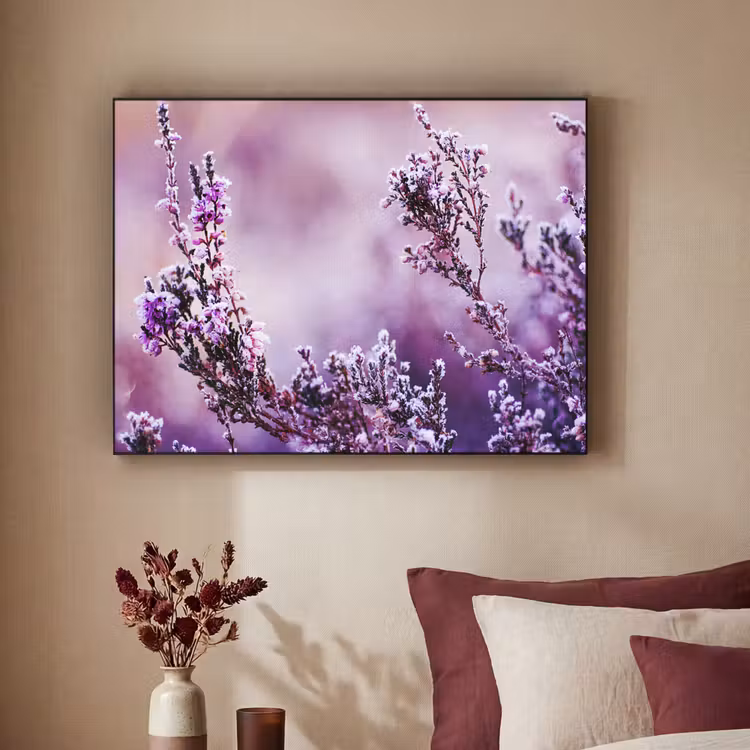 Lavendel - Winter - Bloemen - Paars Textielframe zwart klein -sfeer1