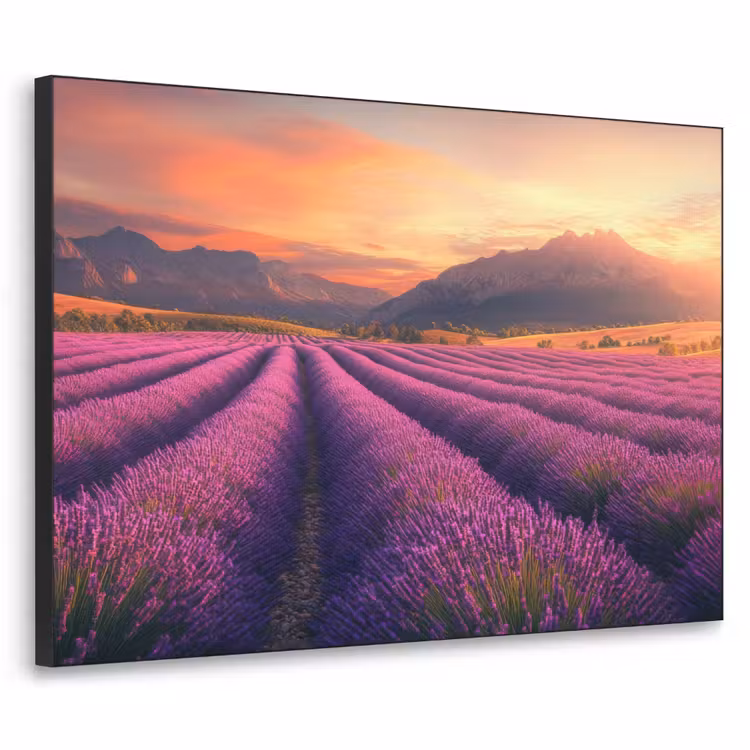 Lavendelveld - Zonsondergang - Paars Textielframe - compleet frame klein -3d