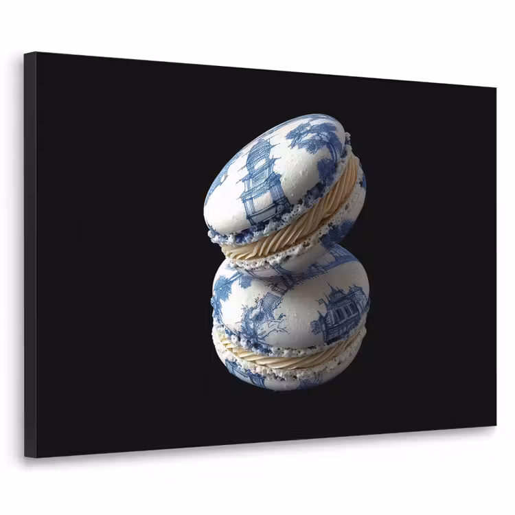 Eten - Macarons - Delfts blauw - Koekjes Textielframe - compleet frame klein -3d