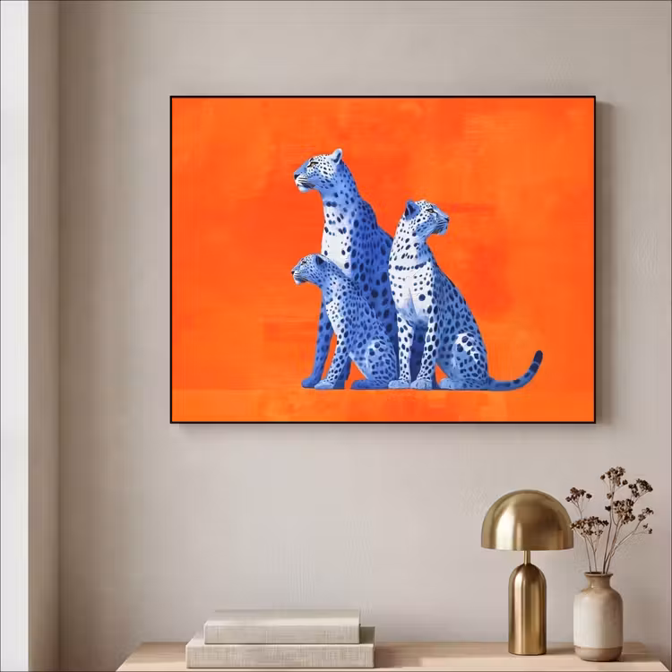 Luipaarden - Stippen - Oranje Textielframe zwart klein -sfeer2