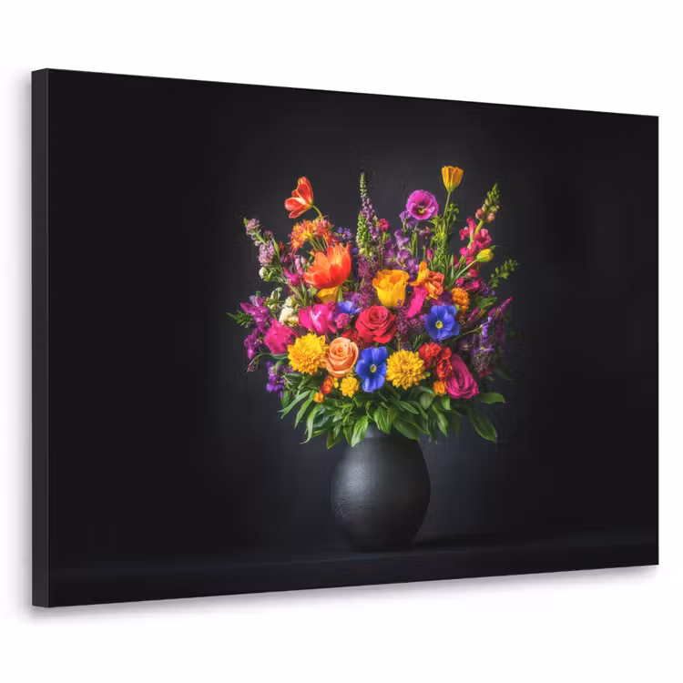 Felgekleurd - Bloemen - Vaas Textielframe zwart klein -3d