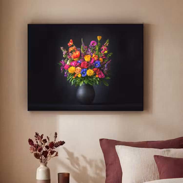 Felgekleurd - Bloemen - Vaas Textielframe - compleet frame klein -sfeer1